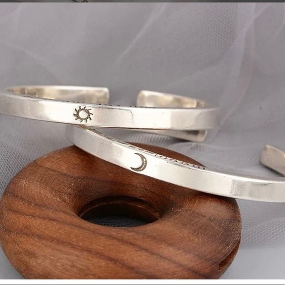 Sun and Moon Bracelet 925 Sterling Silver Cuff Bracelet Set - Picture 1 of 5